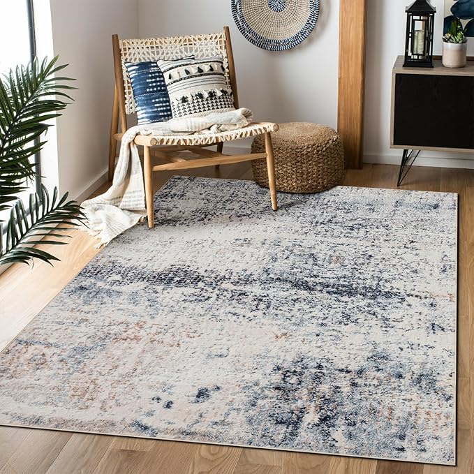 Area Rug 8×10, Large Vintage Boho Rug,Ultra-Soft Low Pile, Washable, Non Slip,Stain Resistant, Printed Carpet for Living Room Bedrooms Playroom Office Kitchen, Blue/Abstract