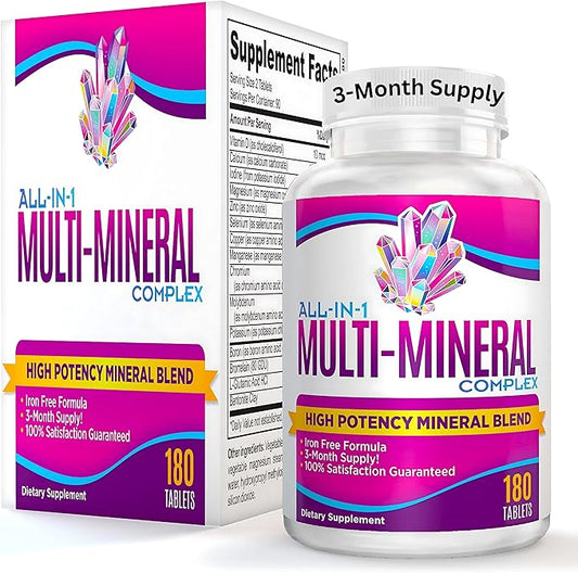 All-in-1 Multimineral Supplement Blend (Iron Free Formula) Multiminerals | Trace Minerals | High-Potency Multi Mineral Supplements | Mineral Complex | 90-Day Bulk Supply | 180 Tablets