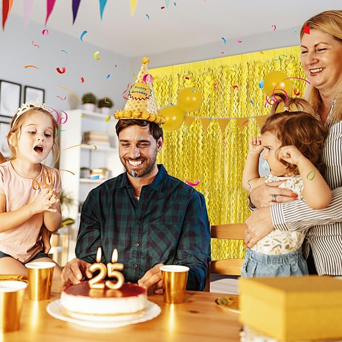 2 Pack Gold Fringe Curtain Backdrop Tinsel Streamers Birthday Party Decorations Photo Booth Backdrop Halloween New Year Graduation Theme Party Decorations