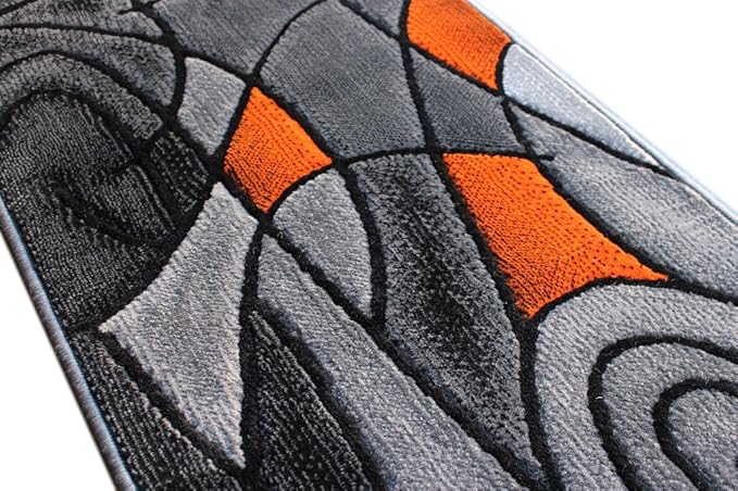 Masada Rugs, Modern Contemporary Runner Area Rug, Orange Grey Black (2 Feet X 7 Feet)