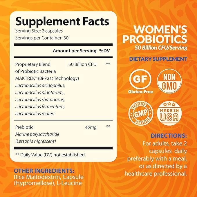 NutriZing Womens Probiotic for Gut Health - 50 Billion CFU - Prebiotics and Probiotics for Women Digestive Health & pH Balance - Lactobacillus Reuteri & Rhamnosus Supplements - Vaginal Support