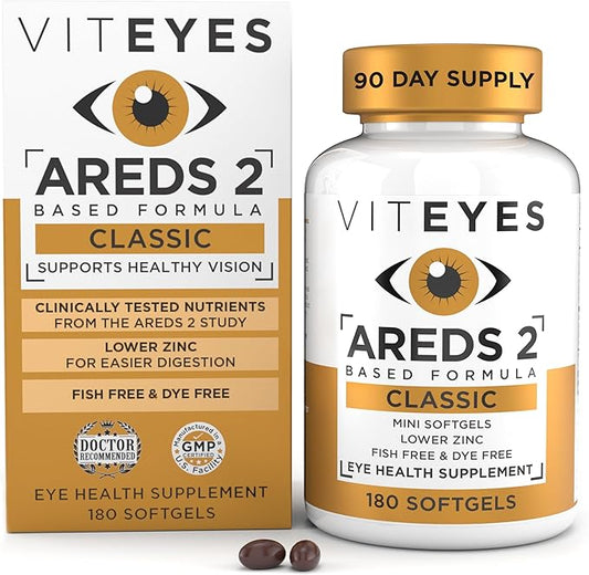 Viteyes AREDS 2 Classic Macular Health Formula Softgels, Eye Health Vitamin to Support Macular Health, Lower Zinc, Eye Vitamins, Macular Vitamins, Beta-Carotene Free, 180 Softgels