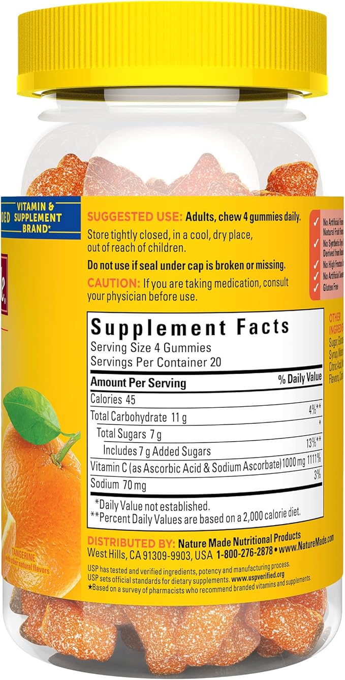 Nature Made Maximum Strength Dosage Vitamin C 1000mg per Serving, Immune Support Vitamin C Gummies for Adults, 80 Vitamin C Gummies, 20 Day Supply