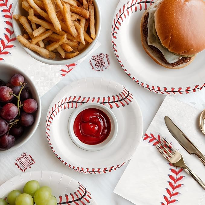 96pcs Baseball Paper Plates Baseball Field Party Plates and Napkins Cups Disposable Tableware Set for 24 Guest Kids Birthday Party Celebratory Banquet Table Supplies Decorations
