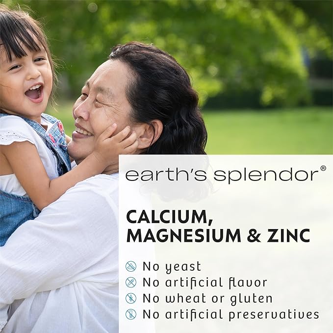 Earth's Splendor 1000 mg Calcium, 400 mg Magnesium, and 15 mg Zinc, Heart and Immune System Health, Bone and Muscle Support Supplement, 100 Tablets 1 + Month Supply