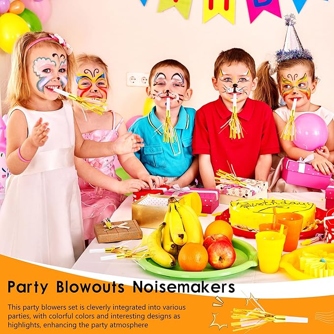 36 Pieces Glitter Metallic Fringed Noisemakers Musical Party Blowers Blowouts Whistle Party Blow Horns for New Years Birthday Party Supplies Sporting Event Celebrations (Pink)