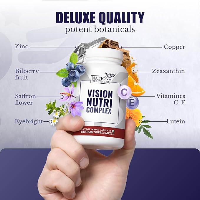 Vision Nutri Complex - Eye Vitamins with Lutein, Bilberry - Eye and Vision Health for Men & Women - 60 Capsules