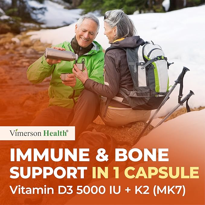 Vitamin D3 K2 5000 IU Supplement – Vitamin D + Vitamin K2 (as MK7) + Calcium – 3-in-1 Support for Immune, Bone & Heart Health – K2 D3 Vitamin Supplement with Black Pepper for Max Absorption – 60 Caps