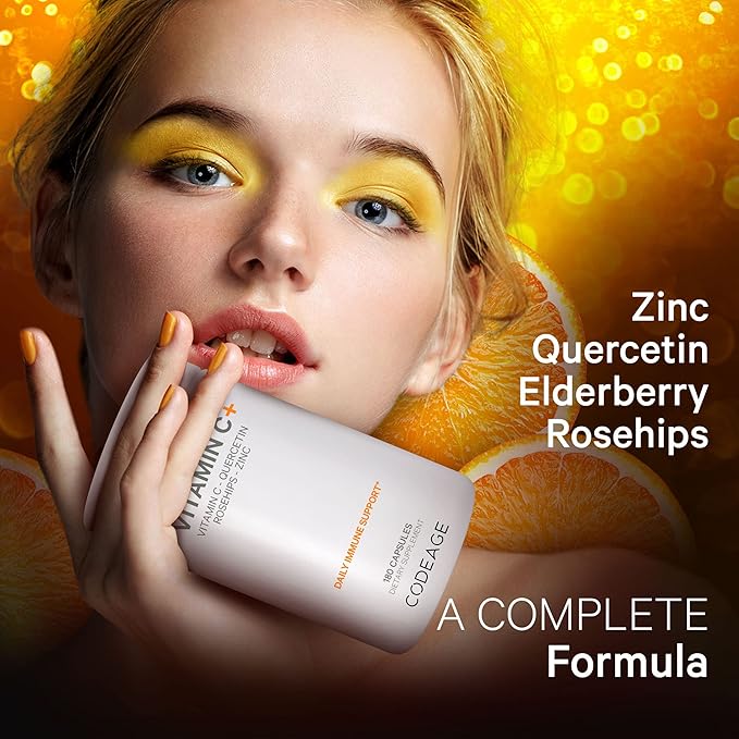 Codeage Liposomal Vitamin C 1500mg with Zinc, Elderberry, Citrus Bioflavonoids Grapefruit, Lemon, Orange Powder, Quercetin & Rose HIPS Fruit – Vegan Supplement - Non-GMO, Vegan Pills - 2 Pack