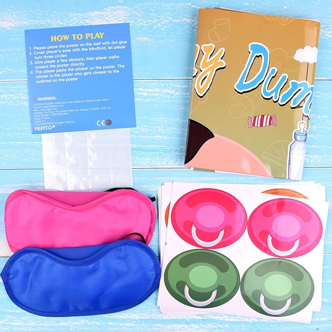 Fepito Baby Shower Party Games - Pin The Dummy On The Baby Game with 24pc Pacifier Stickers