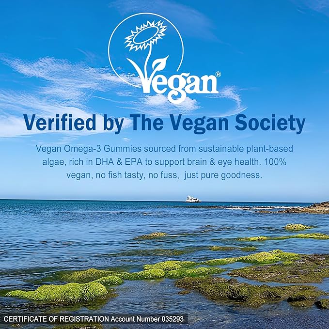 Vegan Omega-3 Gummies 1280mg + COQ10+ Vitamin D3 K2 (MK7), Omega 3 Fish Oil Alternative for Adults w/EPA 600mg & DHA 400mg & MCT Oil, No Fish Taste from Marine Algae, for Brain, Eye, Immunity, 2 Pack