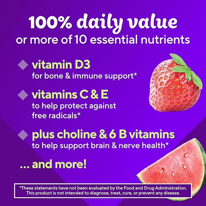 Vitafusion Power Plus Women’s Multivitamin Gummies, 100% Daily Value or More of 10 Nutrients, Helps Support Nerve, Energy Metabolism, Bone & Immune Health, Strawberry & Watermelon Flavor, 90 Count