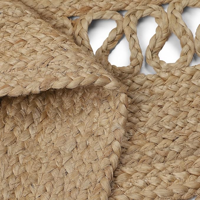 REDEARTH · Round Area Rug - 5 Feet Braided Scalloped Earthy Trails Jute Rug- Artisan Made Boho Jute Patterned Rugs for Bedroom, Kitchen, Living Room, Farmhouse, Aesthetic, Handmade Vintage Décor