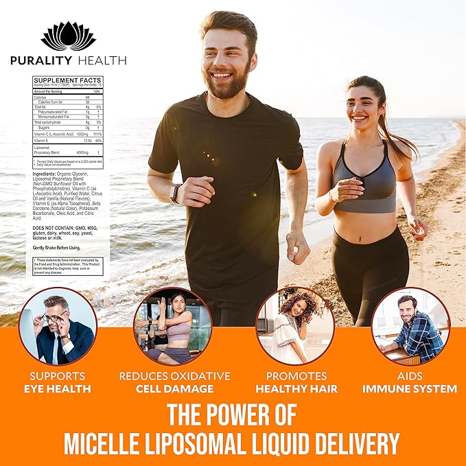 Vitamin C Liquid Supplement 1000mg per Serving, Micelle Liposomal Enhanced Absorption, Non-GMO, Gluten Free, Vegan, 15 Day Supply