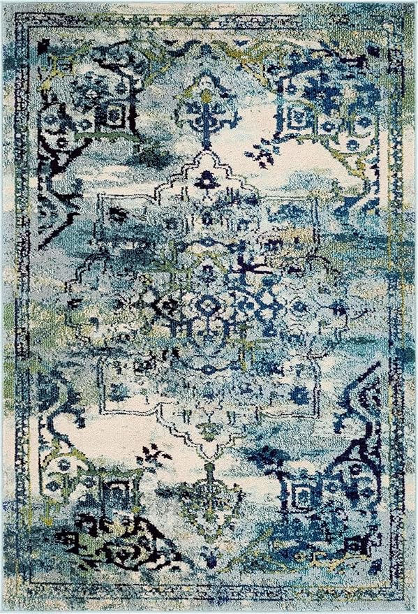 Unique Loom Medici Collection Traditional Medallion Floral Vintage Blue Area Rug (4' 0 x 6' 0)