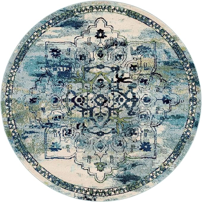 Unique Loom Medici Collection Traditional Medallion Floral Vintage Blue Round Rug (6' 0 x 6' 0)