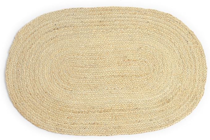REDEARTH · Oval Area Rug - 2'x3' Braided Natural Jute with Non-Skid Backing - Handwoven Boho Rug for Bedroom, Kitchen, Living Room - Farmhouse Aesthetic Home Decor - Durable Handmade Rug