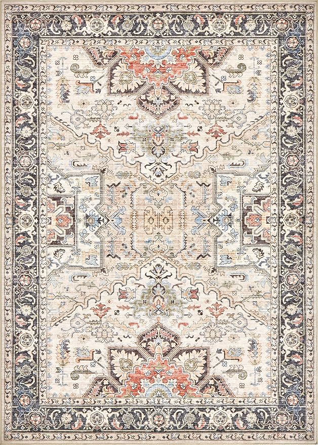 9x12 Area Rugs for Living Room - Large Carpet Ultra Thin Soft Washable Oriental Vintage Floral Distressed Rug Big Indoor Carpets for Bedroom Nursery Dorm Home Decor Aesthetic - Multi
