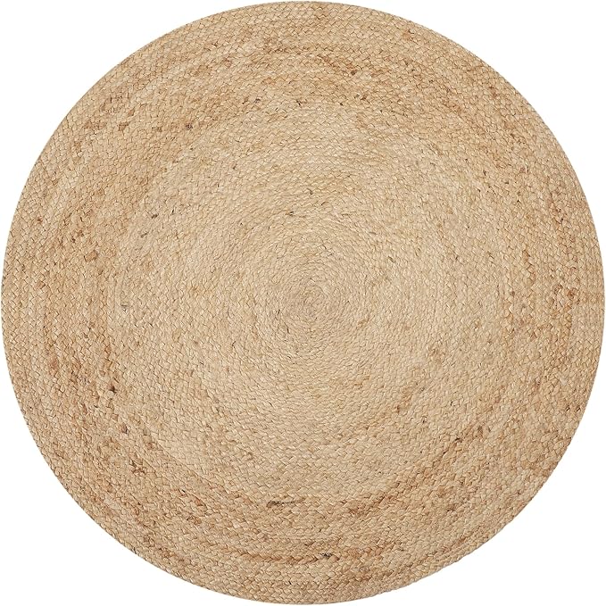 REDEARTH · Round Area Rug - 4 Feet Braided Natural Jute with Non-Skid Backing - Handwoven Boho Rug for Bedroom, Kitchen, Living Room - Farmhouse Aesthetic Home Decor - Durable Handmade Rug