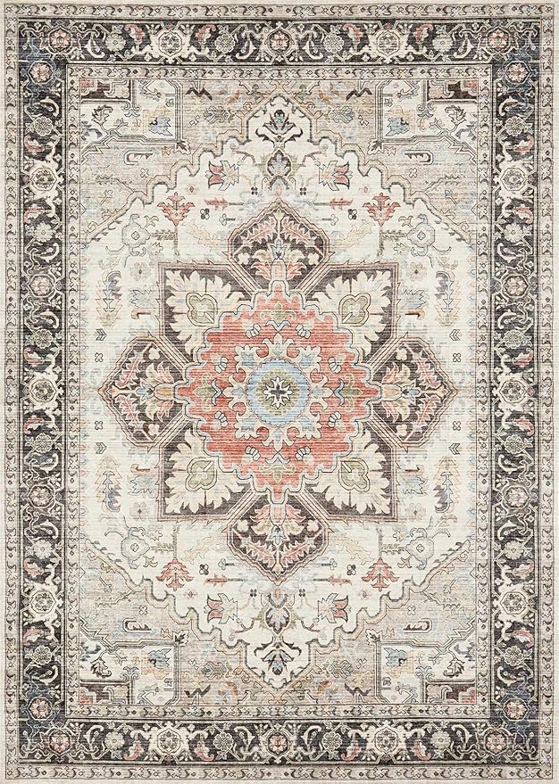 Area Rug 10x14 for Living Room, Medallion Printed Ultra-Thin Soft Large Carpet, Oriental Non Slip Big Washable Fade Stain Resistant Rugs for Bedroom Dining Room Home Office Decor