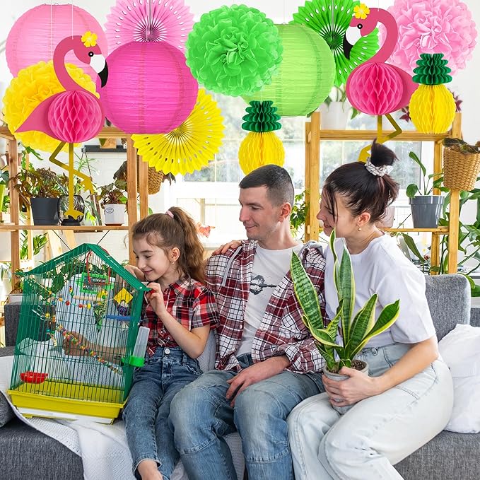Heartome 13PCS Hawaiian Party Decorations, Luau Party Decorations, Flamingo and Pineapple Honeycomb Paper Flowers Fans and Ball Lanterns for Summer Tropical Beach Party Decorations Supplies Favors