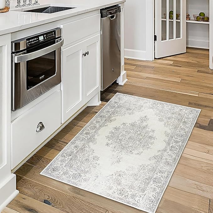 ReaLife Rugs Machine Washable Area Rug - Living Room Bedroom Bathroom Kitchen Entryway Office - Padded Crease Free Stain Resistant Premium - Boho Farmhouse Vintage- Paige- Ivory - 2'x 3'