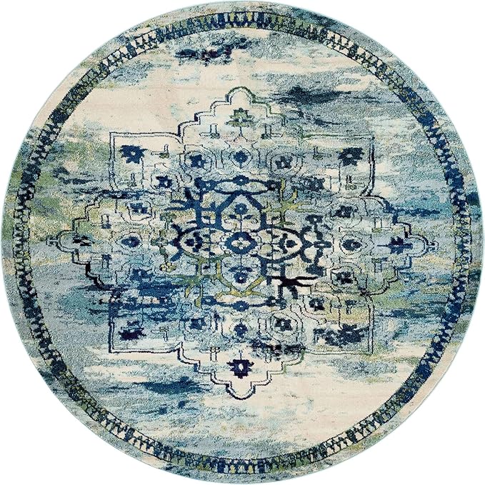 Unique Loom Medici Collection Traditional Medallion Floral Vintage Blue Round Rug (8' 0 x 8' 0)