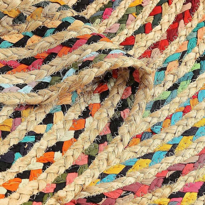 REDEARTH · Jute Cotton Chindi Area Rug - 3' Round Rug, Handwoven, Non-Shedding, Soft & Durable – Multi Tones for Home Décor in Living Room, Dining Room, Bedroom
