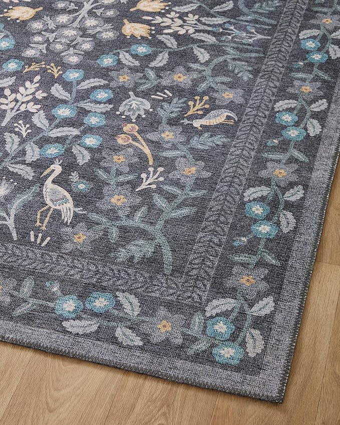 Loloi Rifle Paper Co. Maison Collection MAO-01 Nightingale Black 2'-6" x 9'-6", .19" Pile Height, Runner Rug