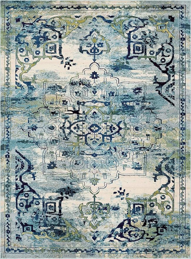 Unique Loom Medici Collection Traditional Medallion Floral Vintage Blue Area Rug (9' 0 x 12' 0)