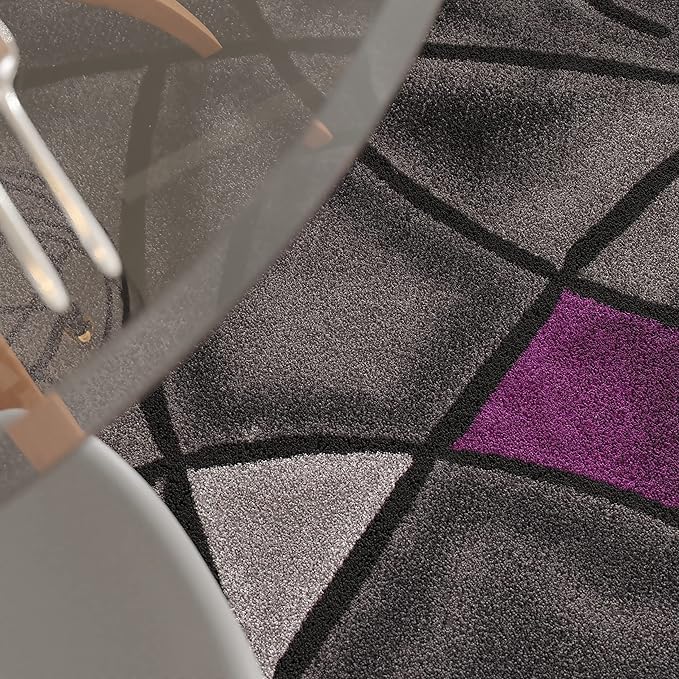 Masada Masada Rugs Trendz Collection 7'x7' Round Modern Contemporary Round Area Rug in Purple, Gray, and Black