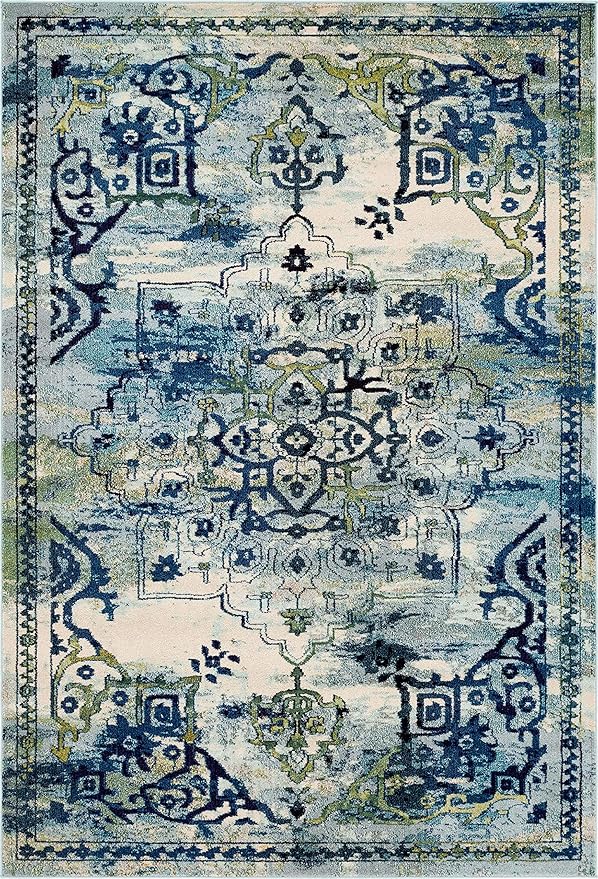 Unique Loom Medici Collection Traditional Medallion Floral Vintage Blue Area Rug (7' 0 x 10' 0)