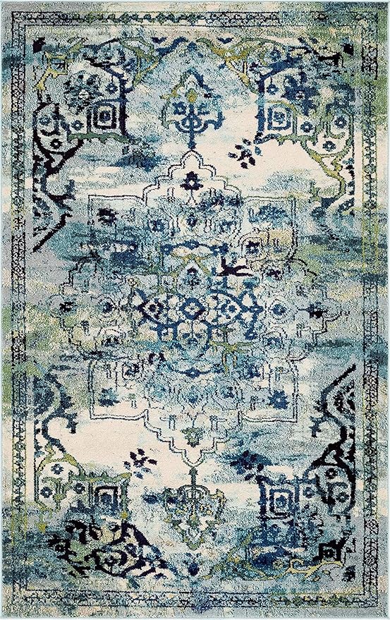 Unique Loom Medici Collection Traditional Medallion Floral Vintage Blue Area Rug (5' 0 x 8' 0)