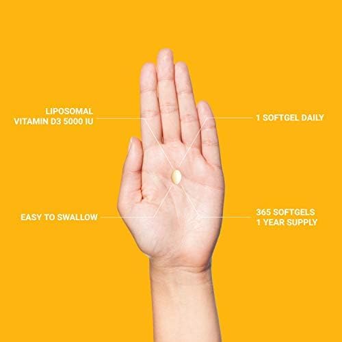 UpNourish Liposomal Vitamin D3 5000 IU Softgels - 1 Year Supply | Organic Coconut Oil Infused Vitamin D Supplements - Support Bone, Dental, Heart, Mood & Immune Health - Non GMO Gluten Free - 365 ct