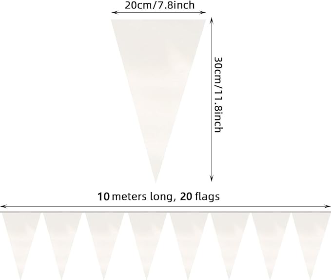 40M/130FT White Triangle Pennant Banner Flag Metallic Fabric Bunting Garland for Christmas Graduation Wedding Engagement Anniversary Bachelorette Birthday Bridal Shower Valentines Hen Party Supplies