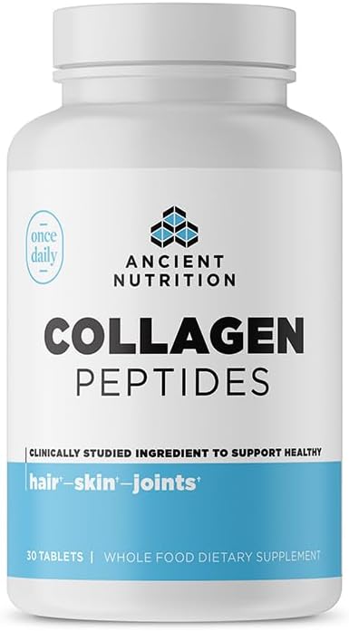 Ancient Nutrition Collagen Peptides, Collagen Peptides Tablets, Unflavored Hydrolyzed Collagen, Supports Healthy Skin, Hair, Joints, Gut, Gluten Free, Paleo, and Keto Friendly, 30 Count
