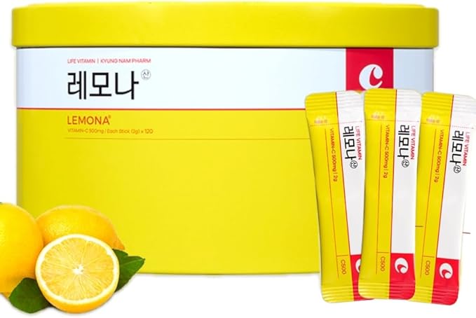 LEMONA Official Vitamin C Powder 500mg Korean Supplements Immune Support B6, B2, On-The-Go Packets Vitamin Healthy Living, Easy to Take Daily Energy Boost Korean Food Snacks Lemon (120Sticks)