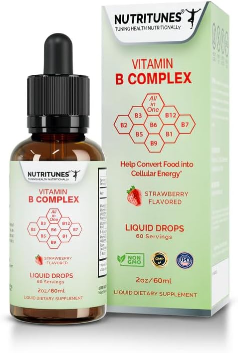 Liquid Vitamin B Complex–High-Potency and Complete B-Vitamin Drops for Energy, Metabolism, and Nervous System Support – Strawberry Flavored, Non-GMO, Sugar-Free – 60 Servings (2oz)