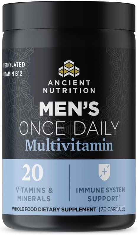 Ancient Nutrition Multivitamin for Men, Ancient Multi Men's Once Daily Vitamin Supplement 30 Ct, Vitamin A, Vitamin B and Vitamin K2, Fenugreek Seed, Supports Immune System, Paleo and Keto Friendly