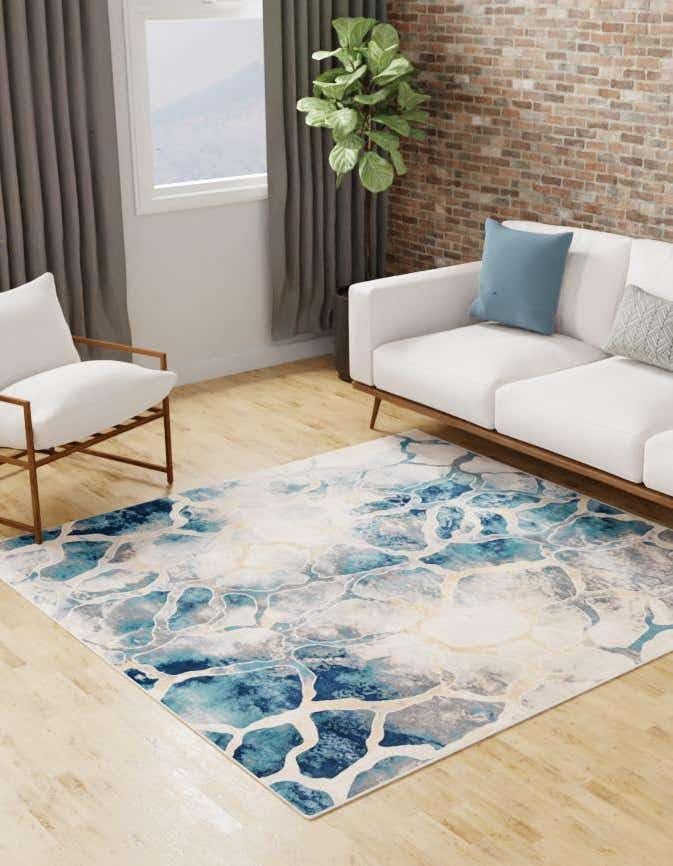 Unique Loom Mystic Collection Area Rug - Fitz Roy (10' Square, Navy Blue/Beige)