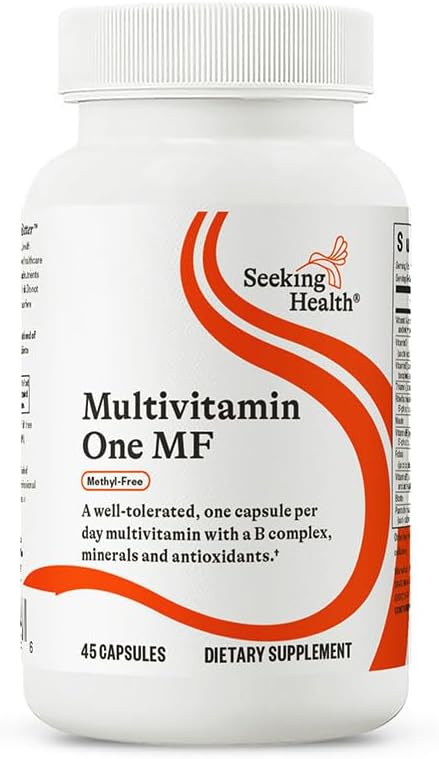 Seeking Health Multivitamin One MF, 1 a Day Multivitamin Supplement for Adults, Methyl-Free Bioavailable B12 and Folinic Acid, Vitamin A, PQQ, MTHFR Support, Vegetarian Capsules (45 Capsules)