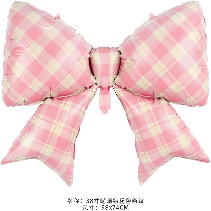 FBQ 3 PCS Bow Pink Checkered Balloons Bow Theme Girls Birthday Party Engagement Bachelorette Party Baby Shower Decoration Supplies