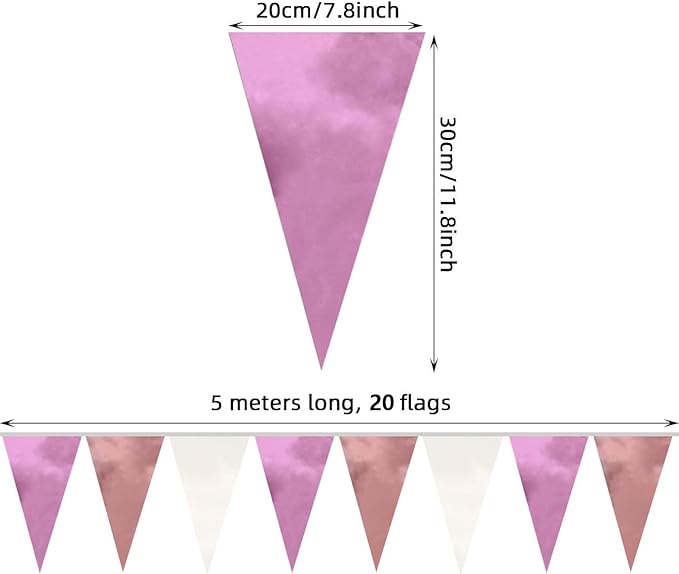 40M/130FT Rose-Gold Pink Triangle Pennant Banner Flag Metallic Fabric Bunting Garland for Christmas Graduation Wedding Engagement Anniversary Bachelorette Birthday Bridal Shower Hen Party Supplies