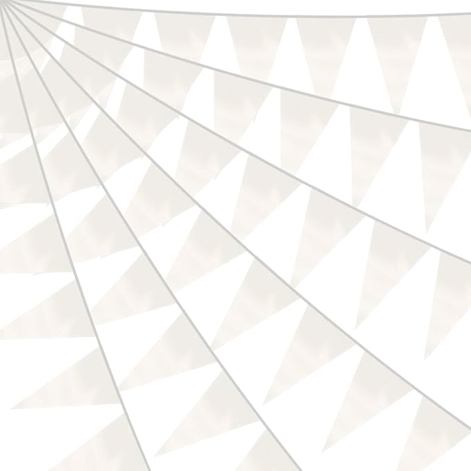 40M/130FT White Triangle Pennant Banner Flag Metallic Fabric Bunting Garland for Christmas Graduation Wedding Engagement Anniversary Bachelorette Birthday Bridal Shower Valentines Hen Party Supplies