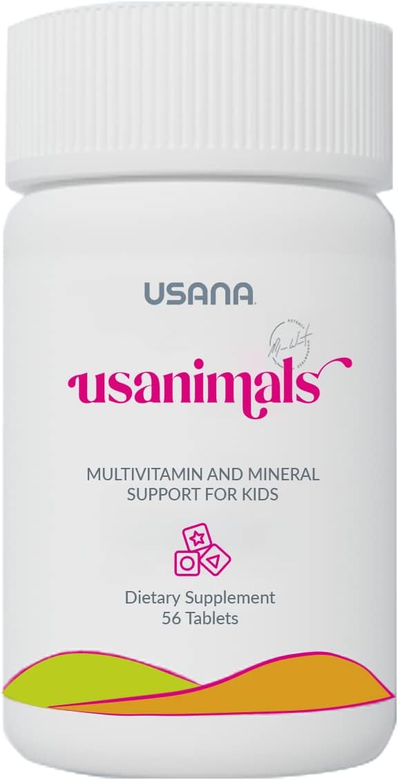 USANA Usanimals Multivitamin for Kids - Daily Chewable Tablets with Vitamins A, C, D, E, B6, B12, Zinc, Iron - Supports Immune, Bone & Brain Health - Essential Nutrients for Ages 2-12 - 56 Tablets