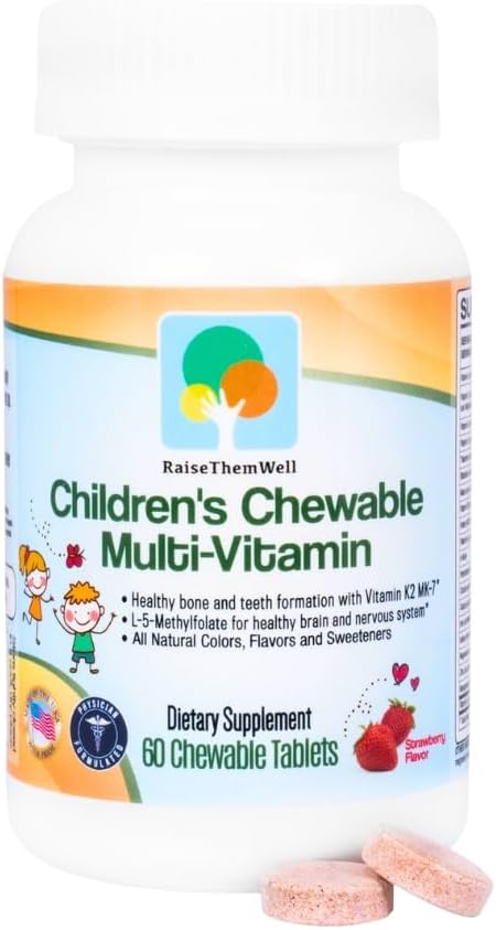 Tasty Chewable Kids Multivitamin, All-Natural Colors, Flavors & Sweeteners, Daily Essential Vitamins for Children, Easy-to-Chew Vitamins, Strawberry