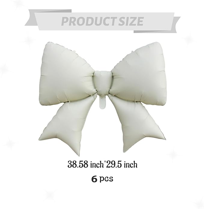 FBQ 6 Pcs Giant White Bow Balloons Birthday Party Girls Boys Decorations Cute Supplies Bow Theme Wedding Baby Shower Anniversary Supplies