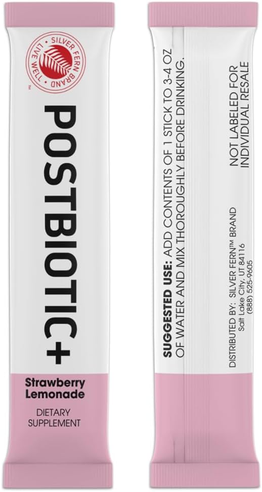 Silver Fern Brand Postbiotic+ Strawberry Lemonade Powder – Postbiotic Supplement with BIOMend™, BetaVia™, and Immuse® – Supports The Digestive System & Overall Wellness – 30 Stick Packs
