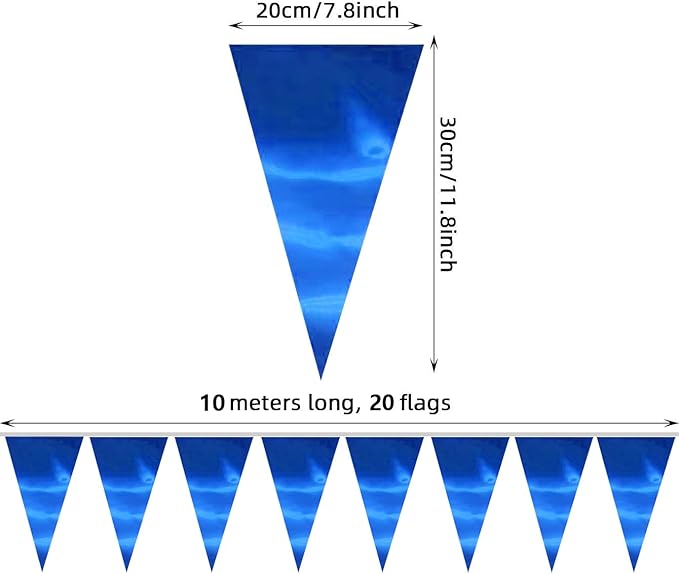40M/130FT Blue Triangle Pennant Banner Flag Metallic Fabric Bunting Garland for Christmas Graduation Wedding Engagement Anniversary Bachelorette Birthday Bridal Shower Valentines Hen Party Supplies
