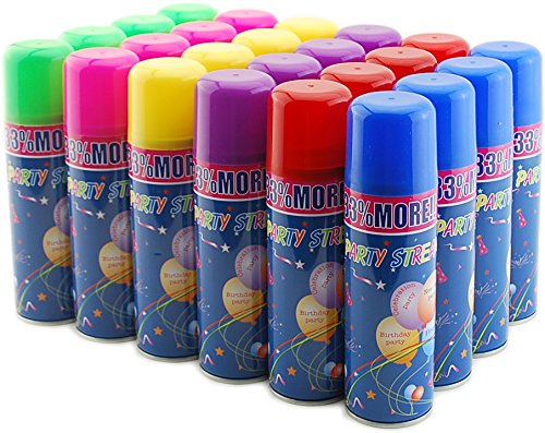 96 Pack of Party Streamer Spray String in a Can Children's Kid's Party Supplies, Perfect for Events